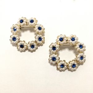 Set of Two Blue Crystal Wreath Brooches